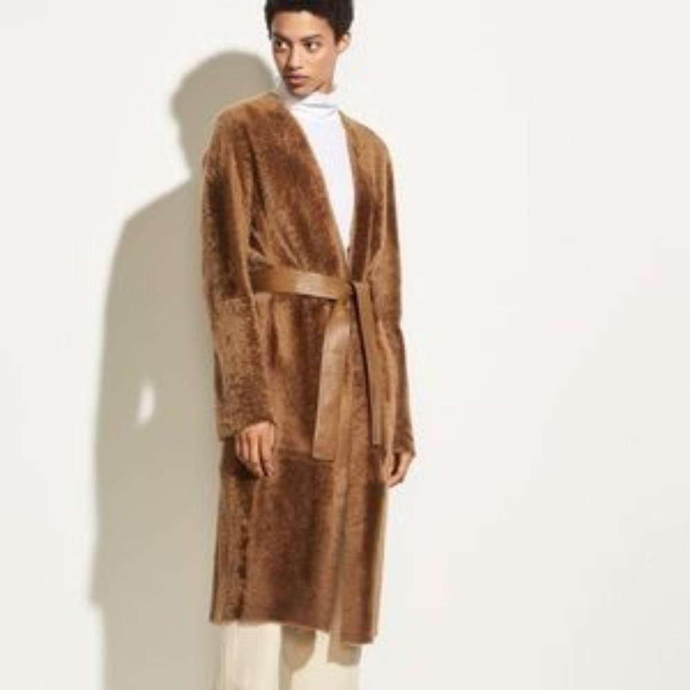 Vince NWT Real Shearling Reversible Belted Long Coat